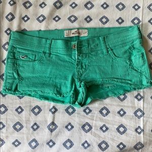 Hollister Teal/Dark Mint Green Distressed Shorts
